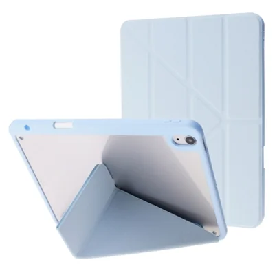 غطاء لجهاز iPad Air 11 (2025) / (2024) بتصميم أوريغامي قابل للطي من جلد البولي يوريثان + TPU + أكريليك بلون سادة - أزرق فاتح