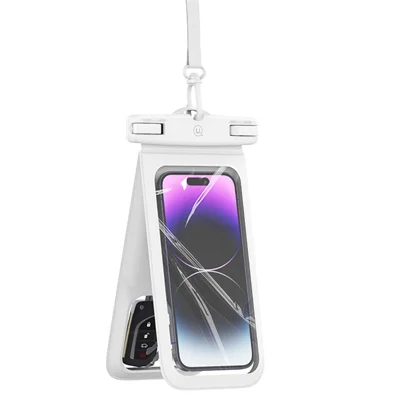 USAMS YD014 IP68 Waterproof Phone Pouch Double Space Large PVC Phone Bag Holder - White