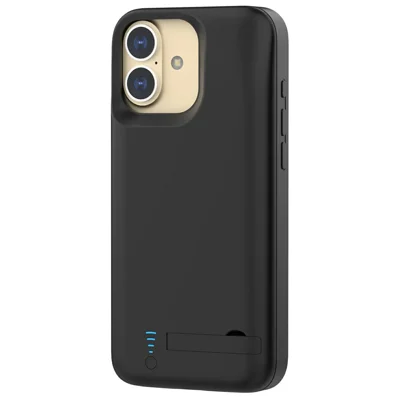T73 For iPhone 16 5000mAh Extended Battery Phone Kickstand Back Cover Charging Case