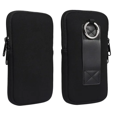 6.7-6.9inch Phone Storage Pouch Waist Belt Backpack Hanging Nylon Phone Bag for iPhone 17 Pro Max / 16 Pro Max / Galaxy S26 Ultra - Black