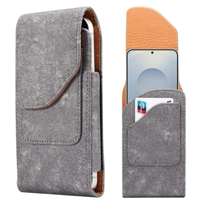 6.5 inch Phone Case Holster for Samsung Galaxy S26+ / S25+ / S24+ / iPhone Air / 11 Pro Max / Huawei Mate 40 PU Leather Belt Clip Waist Bag - Grey