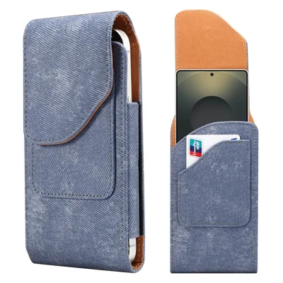 7.2 inch Phone Case Holster for Huawei Mate 40 Lite  /  Mate 20 X  /  Xiaomi Mi Max , Jeans Cloth Texture Belt Clip Leather Bag with Card Slot - Blue