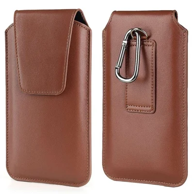 Bolsa de Cintura Universal Classic de Couro PU 4,5 Polegadas Bolsa Compacta para Celular com Mosquetão - Marrom