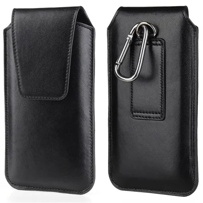 Universal Classic PU Leather Waist Bag For 5.0-5.8 Inch Devices Compact Phone Pouch Belt Holster with Carabiner - Black