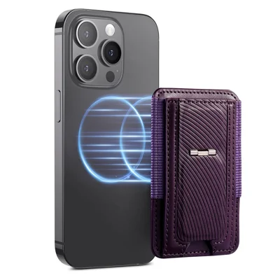 MC-W38 Magnetic Card Holder Kickstand PU Leather Retro Card Case - Purple