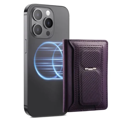 MC-W37 PU Leather Flip Card Holder Kickstand Magnetic Card Case - Purple
