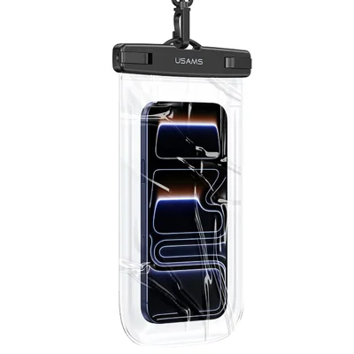 Funda sumergible USAMS YD016 con pantalla táctil para teléfonos de hasta 7,2 pulgadas, bolsa impermeable IPX8 con cordón - Transparente