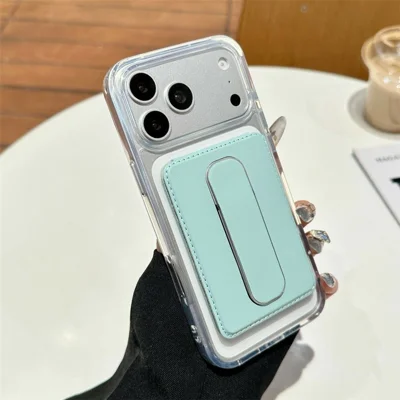 3-in-1 Magnetische Portefeuille met Steunpoot en Multifunctionele Telefoongrip - Mintgroen