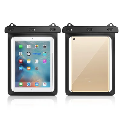 Waterproof Bag for Tablet Below 12.9 Inch Clear PVC Storage Pouch IPX8 Swimming Diving Case with Lanyard - Black
