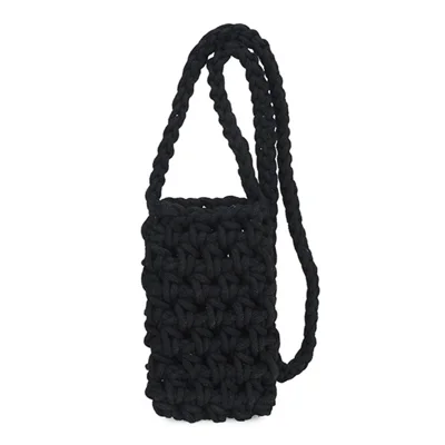Bolso cruzado universal tejido para teléfono, bolsa de hombro de punto hueco, bolsa de ganchillo hecha a mano para móvil - Negro