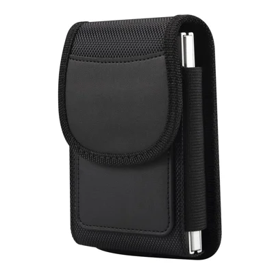 Magnetic Oxford Fabric Foldable Phone Holster Universal Belt Clip Pouch with Card Slots - Black