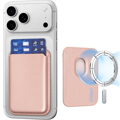 BINFEN COLOR BFK44 Magnetic Card Holder 3-Card Leather Wallet for iPhone 12 - 17 Series - Rose Gold