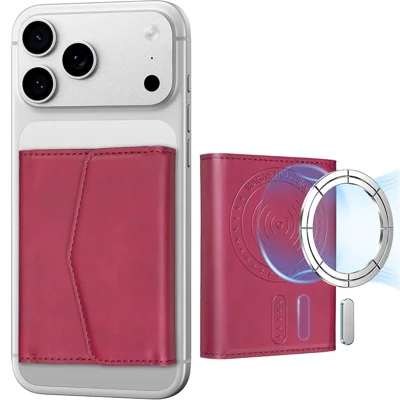 BINFEN COLOR BFK50 Magnetic Card Holder Accordion Horizontal Vintage Leather Phone-back Wallet for iPhone 12 - 17 Series - Red