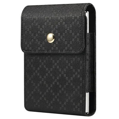 For iPhone Duo / Xiaomi 18 Fold Grid Pattern PU Leather Phone Waist Bag Vertical Pouch Holster with Belt Clip - Black