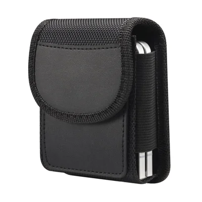 Bolsa Universal para Telemóvel Dobrável com Ranhura para Cartões em Tecido Oxford de Náilon + Pele de Carneiro com Fecho Magnético e Gancho para Cinto - Preto