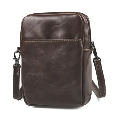 Crazy Horse Leather Foldable Waist Bag with Removable Shoulder Strap Folding Phone Phone Pouch - Coffee