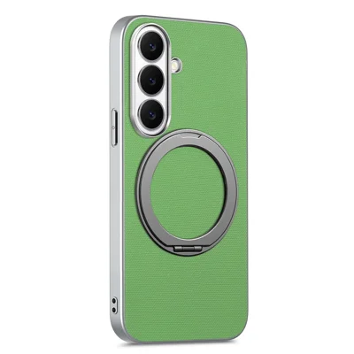 For Samsung Galaxy A35 5G Magnetic Case Ring Kickstand Fine Grid Texture Leather + PC + TPU Phone Cover - Green