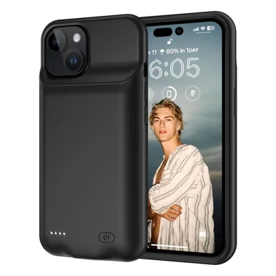 غطاء بطارية لهاتف iPhone 15، حزمة بطارية قابلة للشحن بسعة 7000 مللي أمبير في الساعة - أسود