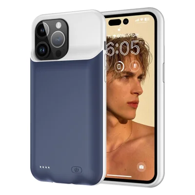7000mAh Batterie-Hülle für iPhone 15 Pro, wiederaufladbares Powerbank-Handyhülle - Blau
