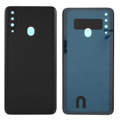 Back Battery Housing Cover with Camera Ring Lens Cover Replacement (without Logo) for Samsung Galaxy A20s - Black