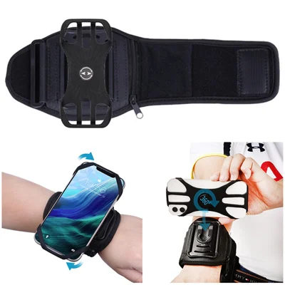 4,5"-7" Telefon-Armband, abnehmbarer Drehhalter, verstellbare Armtasche für Outdoor-Sport - Vier Klammern/Schwarz
