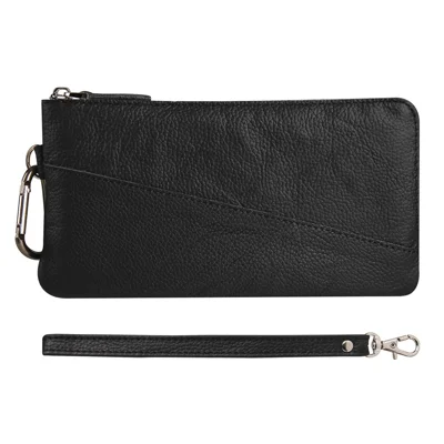 Wrist Bag for Samsung Galaxy Z Fold3 5G, Full Grain Cow Leather Clutch Purse Wallet Waist Bag Business Handbag - Black