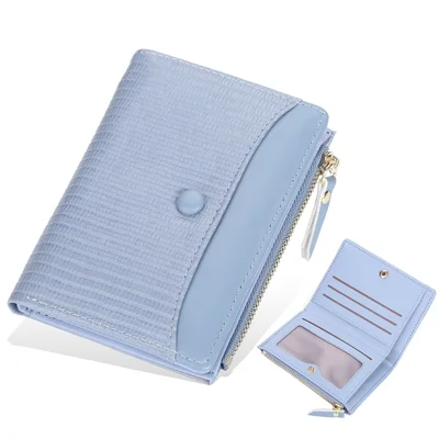 BAELLERRY N2370 Lizard Texture PU Leather Women Short Wallet Stylish Zipper Pocket Cards Cash Holder Purse - Blue