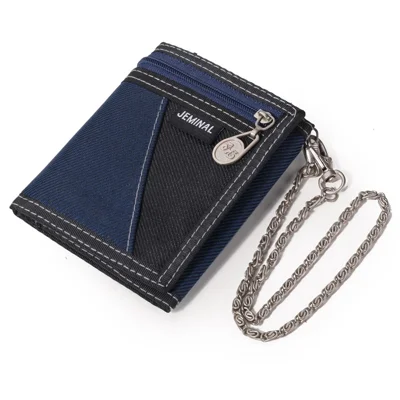 JEMINAL 1005 Portafoglio Vintage da Uomo Trifold Borsa Casual in Tela Portamonete con Tracolla - Blu Scuro
