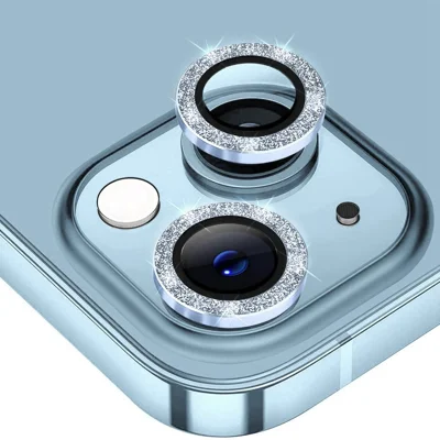 ENKAY HAT PRINCE Cameraobjectiefbeschermfolie voor iPhone 14 6,1 inch / 14 Plus, 1 set glinsterende decoratieve gehard glas en aluminiumlegering objectiefbeschermer - Lichtblauw