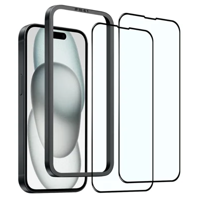 NORTHJO 2Pcs A+ For iPhone 15 Screen Protector 0.3mm High Aluminum-Silicon Glass Film with Alignment Frame