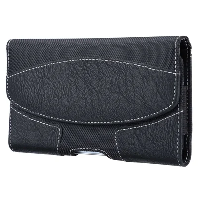 Horizontal Waist Pouch for Mobile Phones Split Leather Waist Pack Universal Belt Phone Pouch (Size: XXL) - Black