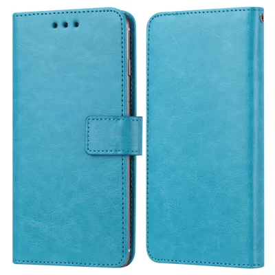 Universal Crazy Horse Texture PU Leather Wallet Case Magnetic Clasp Adhesive Sliding Plate Phone Cover, 17.5x15.5x2cm - Sky Blue