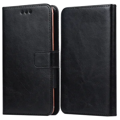 Inner Pushing Clamp Phone Case for 4.9 - 5.3 inch Phone, PU Leather Folio Flip Wallet Magnetic Clasp Cover, Size L: 18.5x15cm - Black