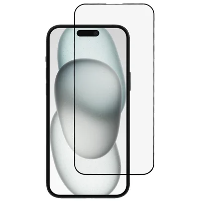 For iPhone 15 Pro Screen Protector Ultra Clear Metal Frame + Tempered Glass Film