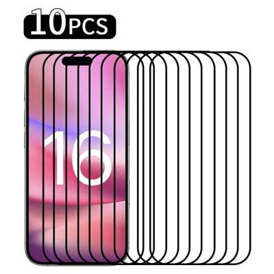 RURIHAI 10Pcs For iPhone 16 Plus High Aluminium-Silicon Glass Film 0.26mm 2.5D Secondary Hardening Screen Protector
