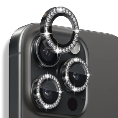 NORTHJO For iPhone 16 Pro / 16 Pro Max Lens Protector Rhinestone Ring Tempered Glass Lens Film - Graphite
