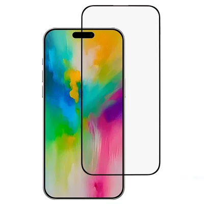 For iPhone 16 Plus / 15 Plus Tempered Glass Electroplating Anti-Fingerprint Silk Printing Full Glue Screen Protector