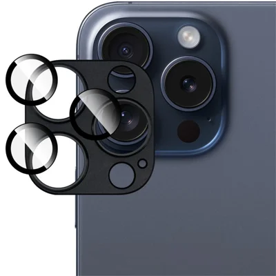IMAK For iPhone 16 Pro Max / 16 Pro Camera Lens Film Metal Lens Cap+Tempered Glass Lens Protector - Black