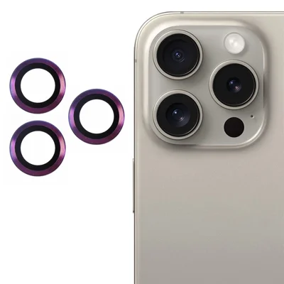 For iPhone 16 Pro / 16 Pro Max Camera Lens Protector CD Veins Metal Ring Tempered Glass Film - Multi-Color