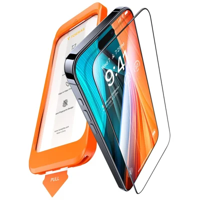TORRAS Glassgo dla iPhone'a 16, ochrona ekranu ze wzmocnionego szkła HD z narzędziem do automatycznego usuwania kurzu