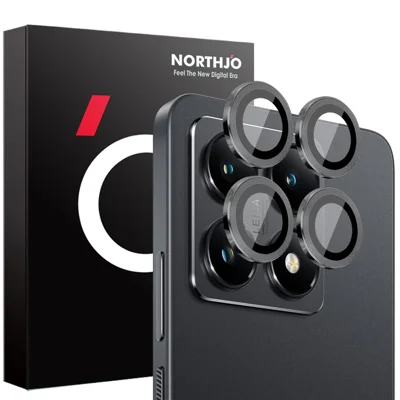 NORTHJO 1 Set For Xiaomi 14T Tempered Glass Camera Lens Film CD Veins Metal Ring Lens Guard - Black