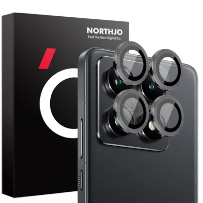 NORTHJO 1 Set For Xiaomi 14T Pro Tempered Glass Camera Lens Film CD Veins Metal Ring Lens Guard - Black