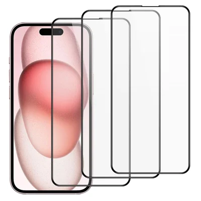 Bulk Purchasing 3Pcs For iPhone 15 Plus Clear Screen Protector with Installation Tool, 2.5D Arc Edge Tempered Glass Screen Film