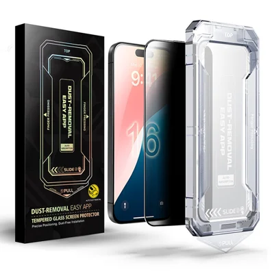 For iPhone 16 Pro Anti-Spy Full Screen Protector Auto-Dust Removal Tempered Glass Film