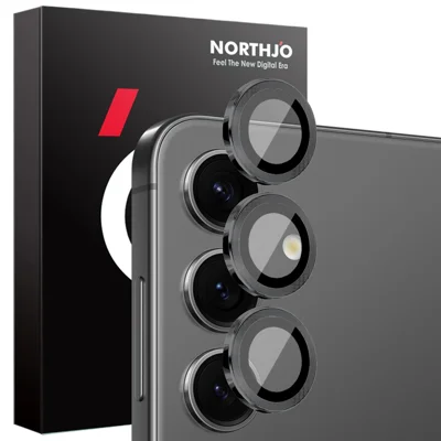 NORTHJO 1 Set For Samsung Galaxy S25 Tempered Glass Camera Lens Film CD Veins Metal Ring Lens Guard - Black