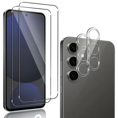2Pcs For Samsung Galaxy A26 5G Screen Protector 2.5D Arc Edge High Clarity Tempered Glass Film with Camera Lens Film