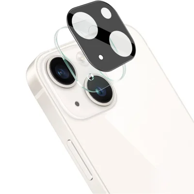 IMAK Gehard glas lensbeschermer + acryl lenskapje voor iPhone 14 / 14 Plus, krasbestendige camera lensfolie (zwarte versie)