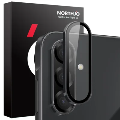 NORTHJO 1 Set For Samsung Galaxy A26 5G Tempered Glass Camera Lens Film CD Veins Metal Ring Lens Guard - Black