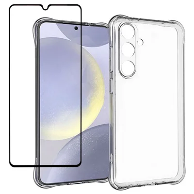 For Samsung Galaxy A26 5G Case 2.0mm TPU Clear Phone Cover with Tempered Glass Screen Protector