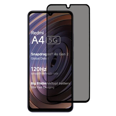 لـ Xiaomi Redmi A4 5G واقي شاشة مضاد للتجسس وتغطية كاملة بطباعة حريرية من زجاج مقسّى